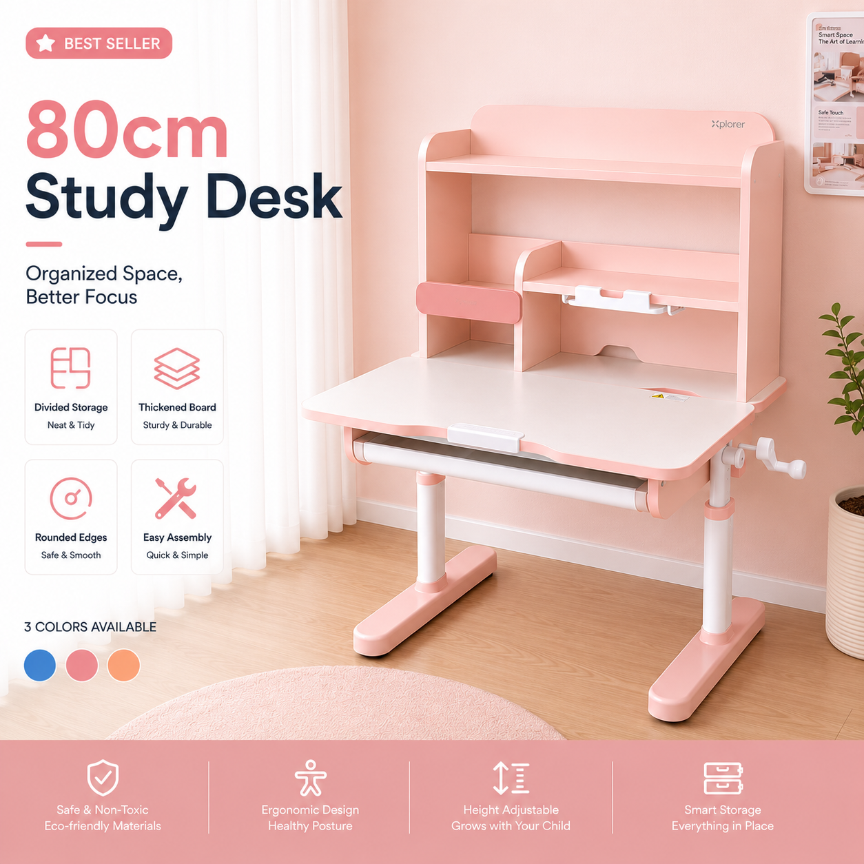 Grow Ergonomic Study Desk - 80cm
