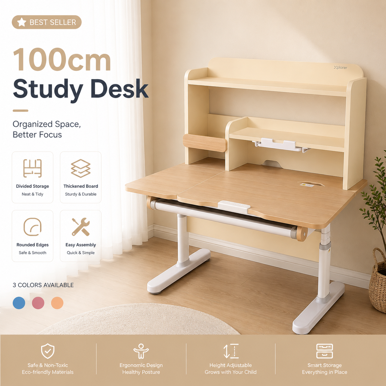 Grow Ergonomic Study Desk - 100cm
